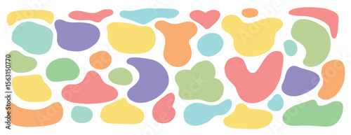 Colorful abstract shapes in a seamless pattern. Abstract shapes in pastel colors. A variety of abstract shapes create a playful and vibrant design. Colorful shapes, vector element set