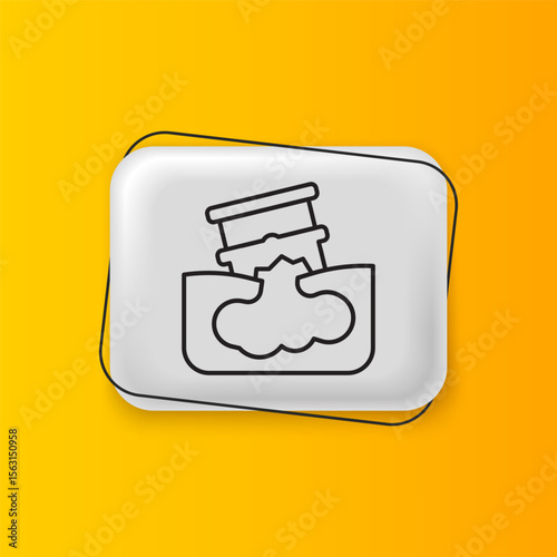 Black Barrel oil leak icon isolated on yellow background. Silver rectangle button. Vector