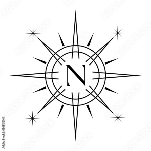 symbol navigation logo design, North, initial N, Windrose compass icon, vector graphic logo design	