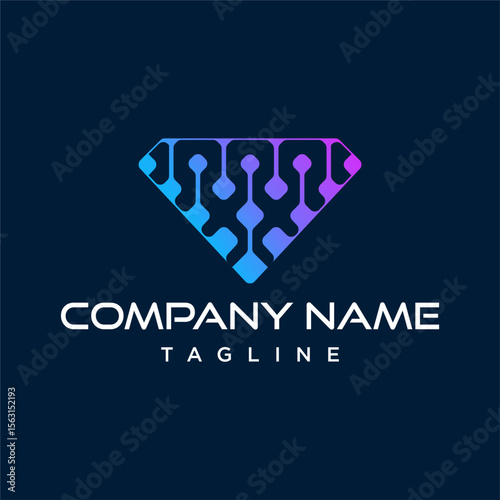 Diamond vector logo design template with abstract dot, molecule , technology, network, digital logo