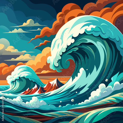 Closeup of ocean breaking waves. Sunset dawn crashing sea break Ai Generated Pro Photo
