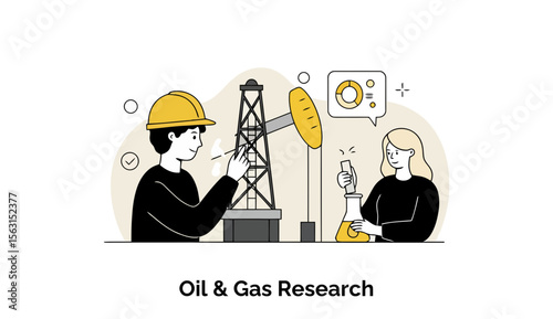 A dedicated research team in the oil and gas industry, wearing lab coats, collaborates on an experiment, analyzing geological samples in a high-tech laboratory setting.