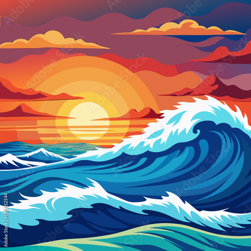 Closeup of ocean breaking waves. Sunset dawn crashing sea break Ai Generated Pro Photo
