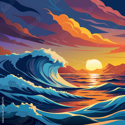 Closeup of ocean breaking waves. Sunset dawn crashing sea break Ai Generated Pro Photo
