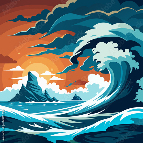 Closeup of ocean breaking waves. Sunset dawn crashing sea break Ai Generated Pro Photo
