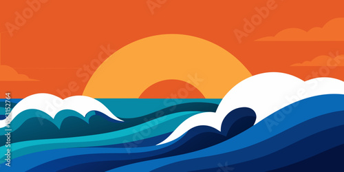 Closeup of ocean breaking waves. Sunset dawn crashing sea break Ai Generated Pro Photo
