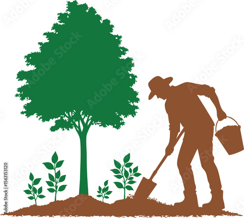Minimal Tree Planting Silhouette – Flat Design Concept

