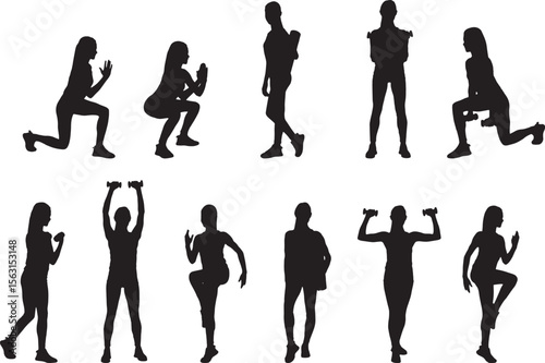 Fitness Woman Silhouette, Isolated on White Background, Vector Illustration