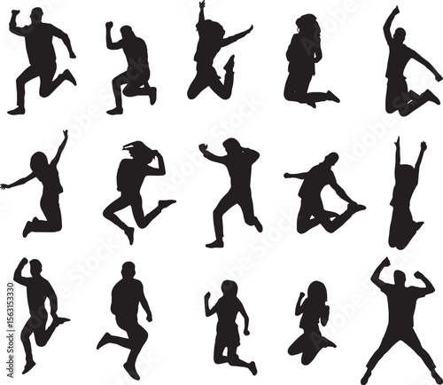 Jumping People Silhouettes Vector Illustration on White Background.