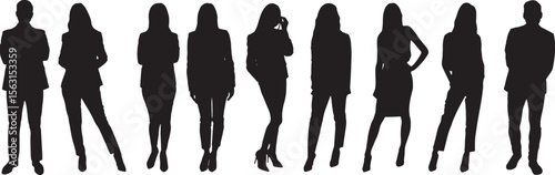 Business People Silhouettes, Isolated on White Background