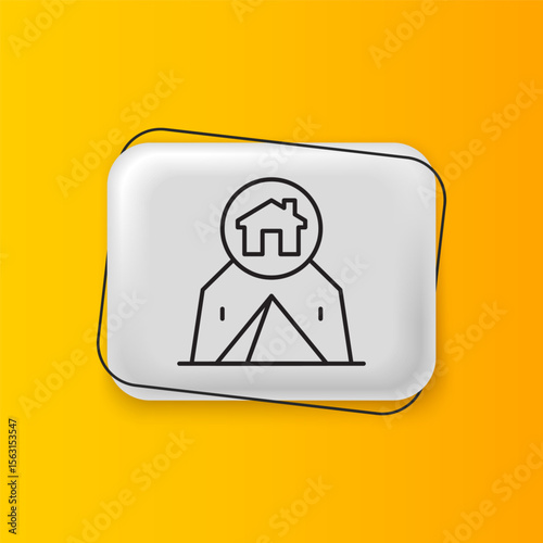 Black Tourist tent icon isolated on yellow background. Camping symbol. Silver rectangle button. Vector