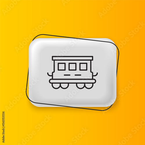 Black Passenger train cars toy icon isolated on yellow background. Railway carriage. Silver rectangle button. Vector