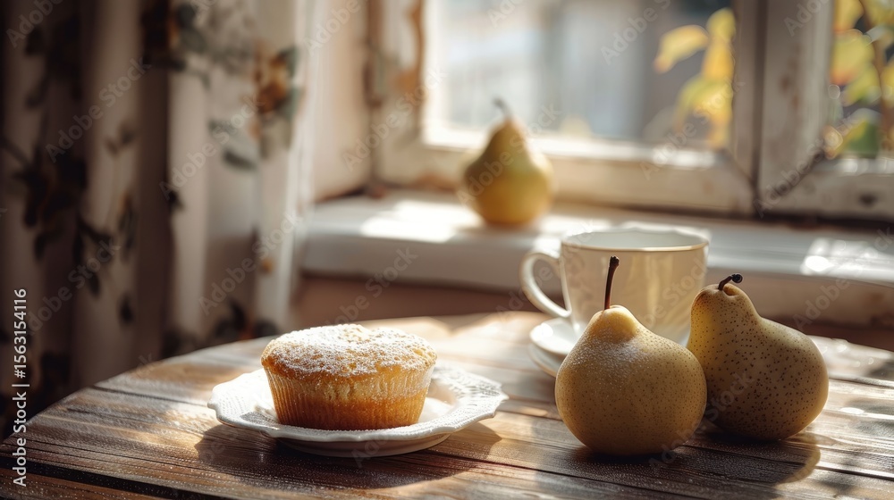 Obraz premium Cakes on the table in the kitchen, in the bright room. Delicious dessert.