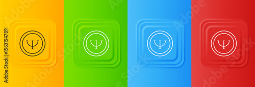 White Psychology icon isolated on colorful background. Psi symbol. Mental health concept, psychoanalysis analysis and psychotherapy. Set icons in square buttons. Vector