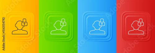 White Closed personality icon isolated on colorful background. Introvert psychology. Set icons in square buttons. Vector