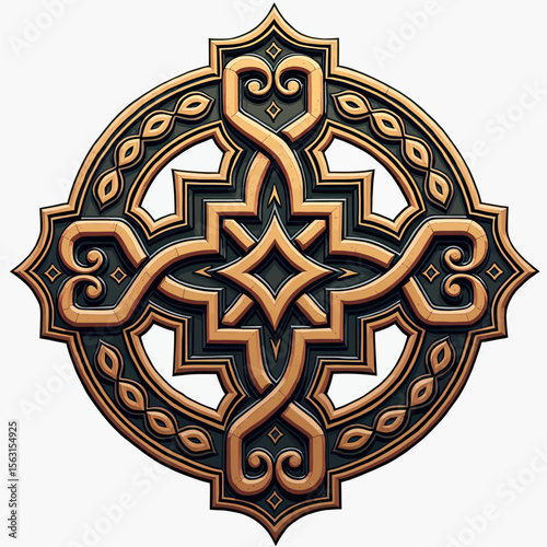 A powerful and intricate circular emblem featuring Celtic knotwork in gold and black, ideal for a fantasy game logo, medieval crest, or historical symbol.
