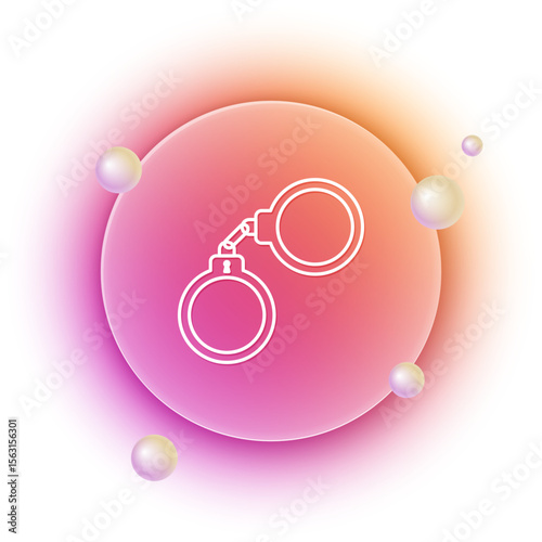 White Handcuffs icon isolated on white background. Orange and pink gradient circle background. Vector