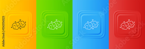 White Gold nugget icon isolated on colorful background. Mineral boulder. Set icons in square buttons. Vector