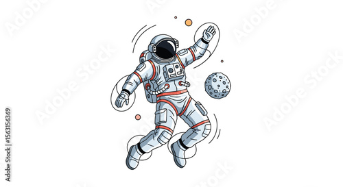 Astronaut floating in outer space with celestial bodies nearby enjoying the weightlessness of the universe exploration
