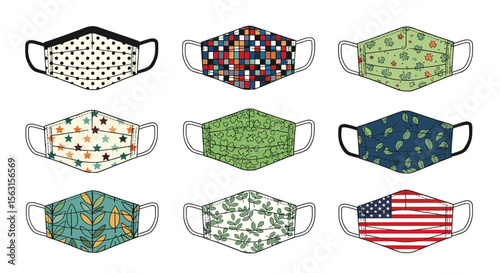 Collection of fun and festive face masks featuring unique patterns and designs for everyday wear