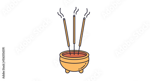 Aromatic incense sticks burning in a traditional censer releasing fragrant smoke for spiritual and relaxing ambiance