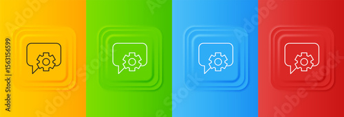 White Telephone 24 hours support icon isolated on colorful background. All-day customer support call-center. Full time call services. Set icons in square buttons. Vector