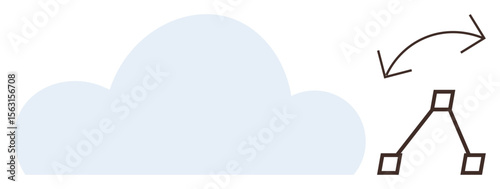 Cloud shape next to a minimal network tree diagram with arrows indicating data flow and connectivity. Ideal for technology, cloud storage, data sharing, networking, infrastructure, innovation, simple