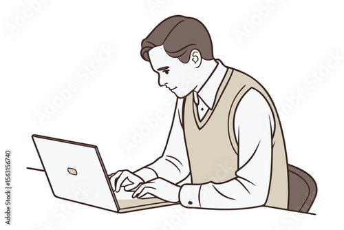Focused businessman typing on a laptop computer engaged in work or study with concentration and professionalism