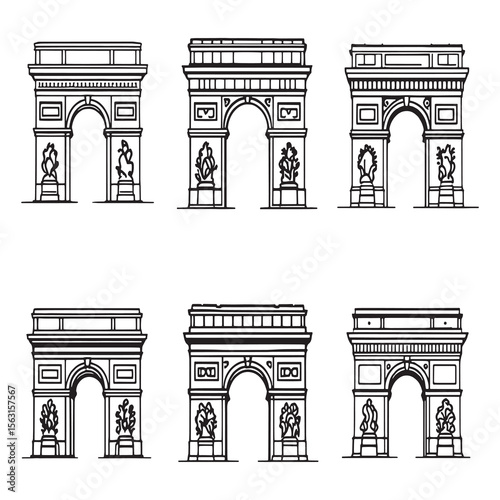 Arc de Triomphe detailed line art vector illustration