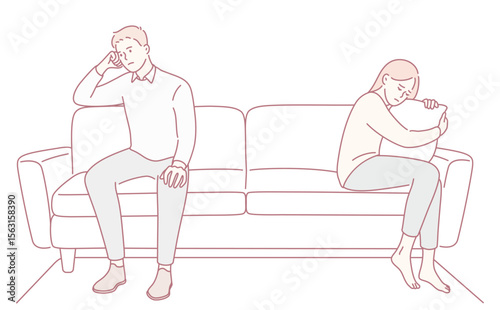 An illustration shows a couple sitting apart on a couch, effectively symbolizing their emotional distance