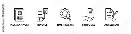Freelancer Toolkit banner web icon vector illustration concept with an icon of task manager, invoice, time tracker, proposal, and agreement