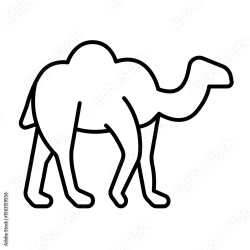 Camel animal with one hump thin line icon, arabian desert concept. Vector graphics. Desert camel, wild life sign on white background, style mobile or design.