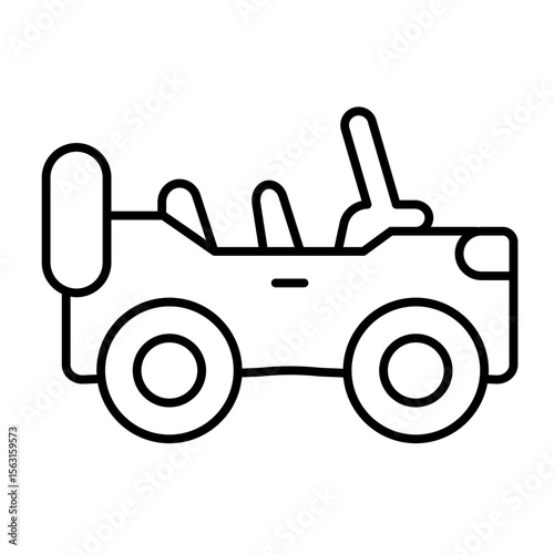 Convertible car with front window thin line icon, desert transport concept. Vector graphics. Automobile, military vehicle sign on white background, style mobile or design.