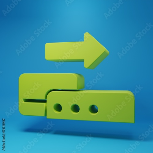Green Pos terminal with inserted credit card icon isolated on blue background. Payment terminal transaction. Pay by card. Minimalism concept. 3D render illustration