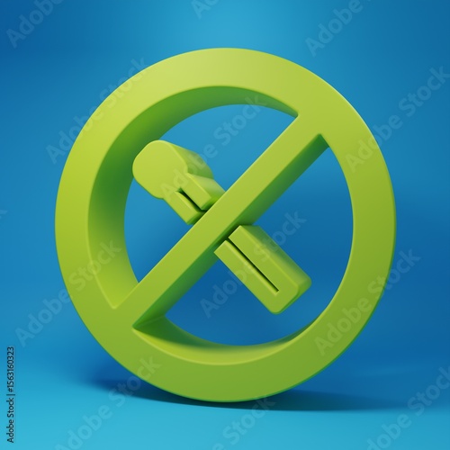 Green No fire match icon isolated on blue background. No open flame. Burning match crossed in circle. Minimalism concept. 3D render illustration