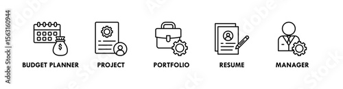 Freelancer Toolkit banner web icon vector illustration concept with an icon of budget planner, project, portfolio, resume, and manager