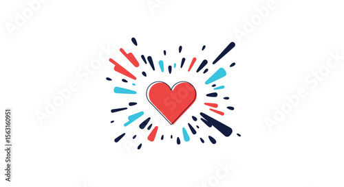 Celebrating a vibrant and energetic heartburst of joyful emotions and positive feelings on a white background
