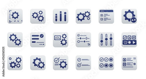 A collection of various software and system icons, showing different settings and functions.