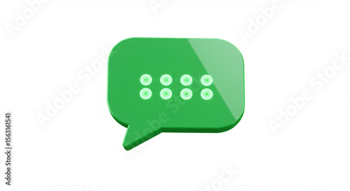 A vibrant green speech bubble icon with eight light-green dots, suggesting a message or conversation.
