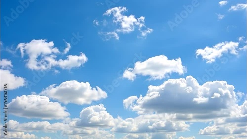 Bright Blue Sky with Fluffy White Clouds Creates Serene Atmosphere, Evoking Peace and Tranquility in Natures Beautiful Daylight Weather