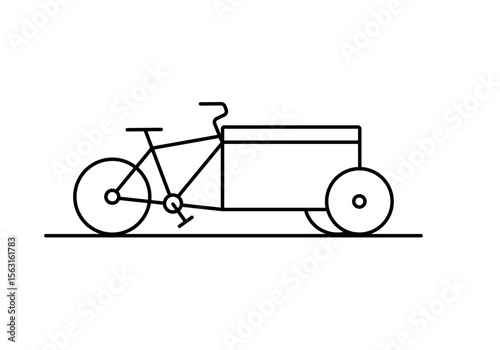 Box bike electric with front trunk for delivery survey. Bicycle linear drawing, editable stroke