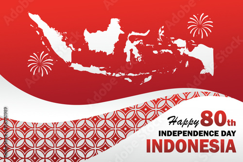 80th anniversary of Indonesia independence day with indonesian map. Dirgahayu 80 tahun republik indonesia background. 17 Agustus 2025 banner.