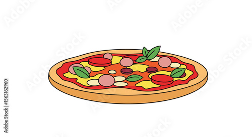 Delicious homemade pizza topped with fresh ingredients and herbs making a perfect meal
