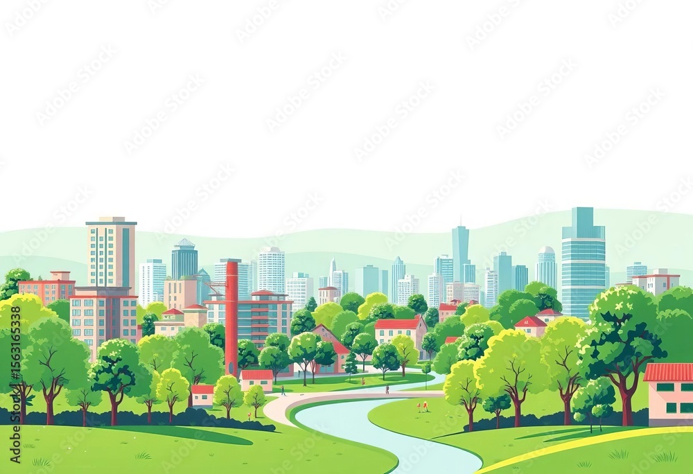 Obraz premium Simple green vector illustration of an eco-friendly city landscape, vector, texture
