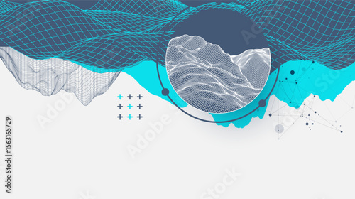 The abstract wave is made in a frame style. Template for science and technology presentation. Vector art.
