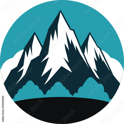 mountain range with snow peaks and clouds silhouette isolated on white background