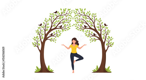 Serene Yoga Tree Pose: Balance and Nature Harmony