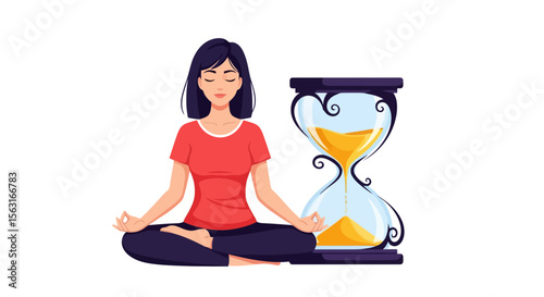 Serene Meditation: Woman Finding Peace Amidst Time's Flow