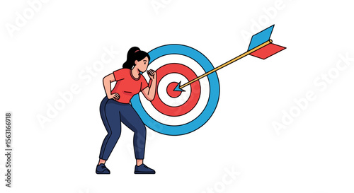 Achieving Goals: Woman Hitting Bullseye with Arrow