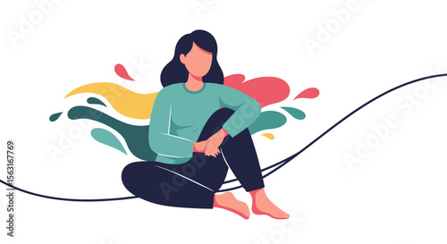 Serene Woman Illustration with Abstract Splash